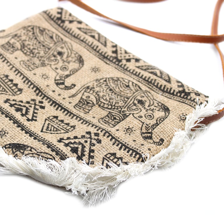 Elephant Print Fab Fringe Bag - Boho Handbag with Handmade Fringe Detail