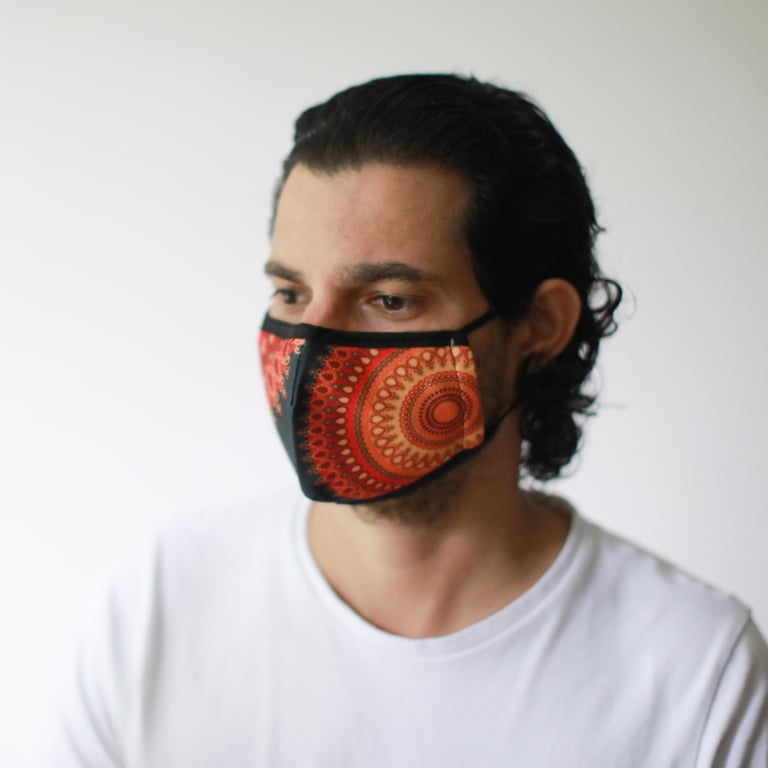 Reusable Fashion Face Mask - Adult Orange Mandala Print Reusable Protective Face Covering