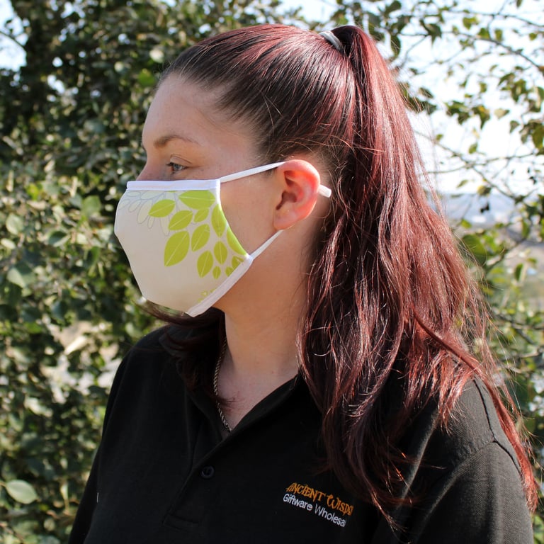 Adult Reusable Eco-Friendly Fashion Face Covering - Green Leaves Design