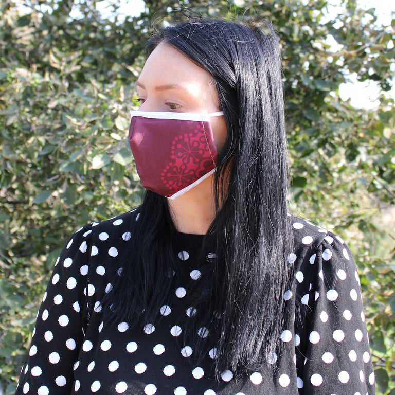 Reusable Fashion Face Covering - Red Mandala Heart Adult Face Mask with Adjustable Strap and Breathable Material