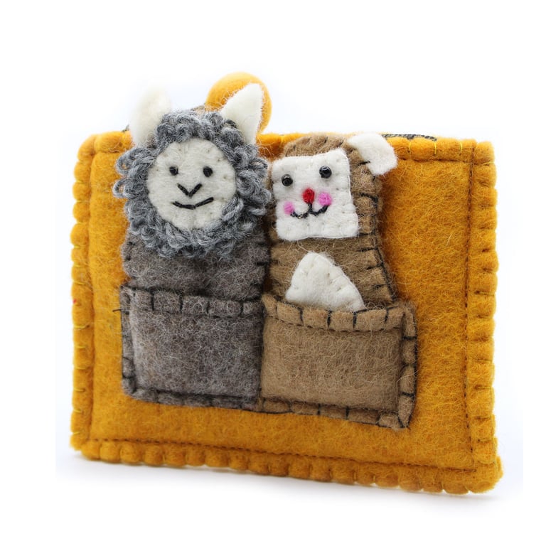 Finger Puppets Pouch Set - Bear & Sheep Kids Toy Storage and Entertainment Kit