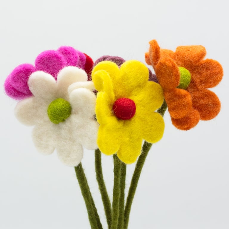 Assorted Colour Felt Daisy Flowers - Decorative & Versatile