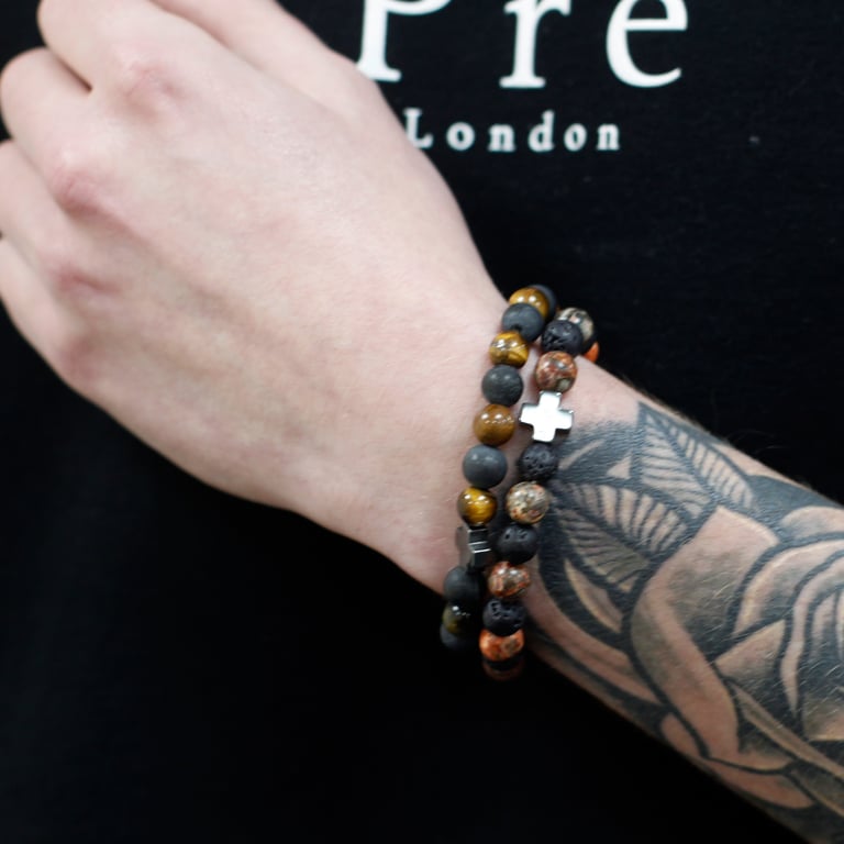 Eternity Friendship Bracelets - Leopard Skin Jasper & Lava Stone Gemstone Jewelry Set