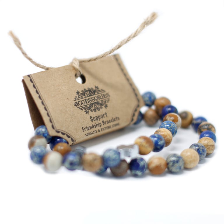 Eternity Friendship Bracelets - Leopard Skin Jasper & Lava Stone Gemstone Jewelry Set