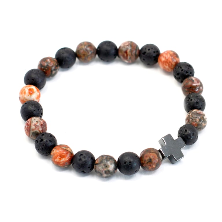 Eternity Friendship Bracelets - Leopard Skin Jasper & Lava Stone Gemstone Jewelry Set
