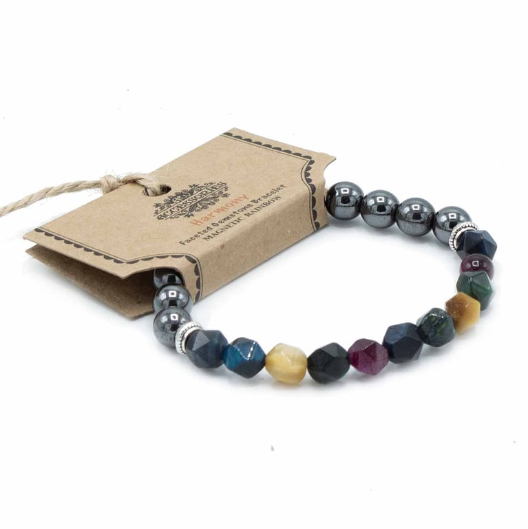 Faceted Gemstone Magnetic Rainbow Bracelet - Colorful Jewelry Accessory