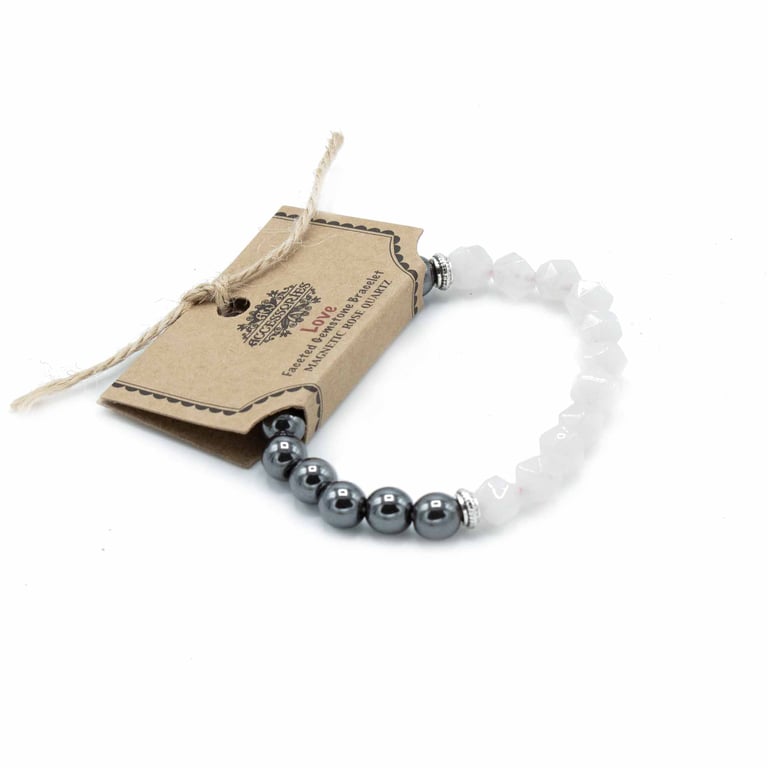 Faceted Gemstone Magnetic Rose Quartz Bracelet - Elegant Handcrafted Jewelry