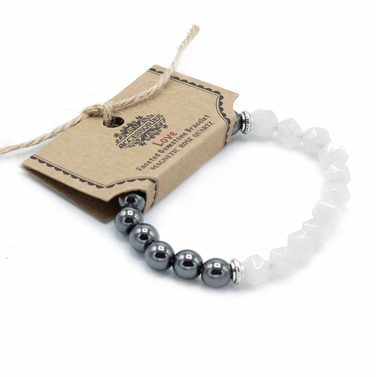Faceted Gemstone Magnetic Rose Quartz Bracelet - Elegant Handcrafted Jewelry