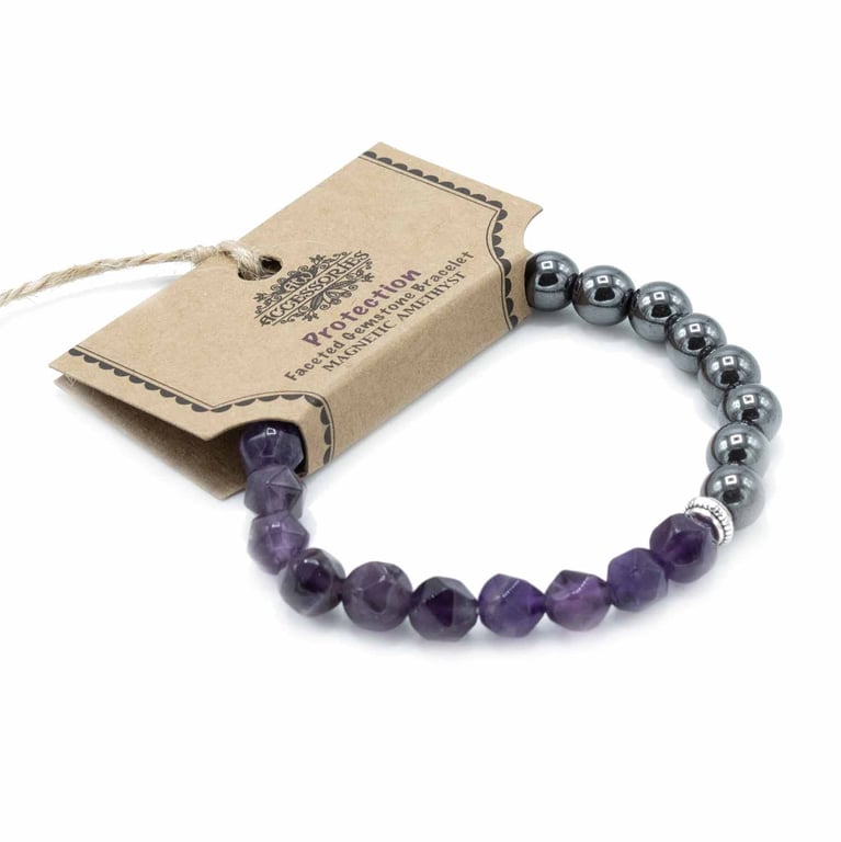 Faceted Magnetic Amethyst Gemstone Bracelet - Elegant Magnet Jewelry