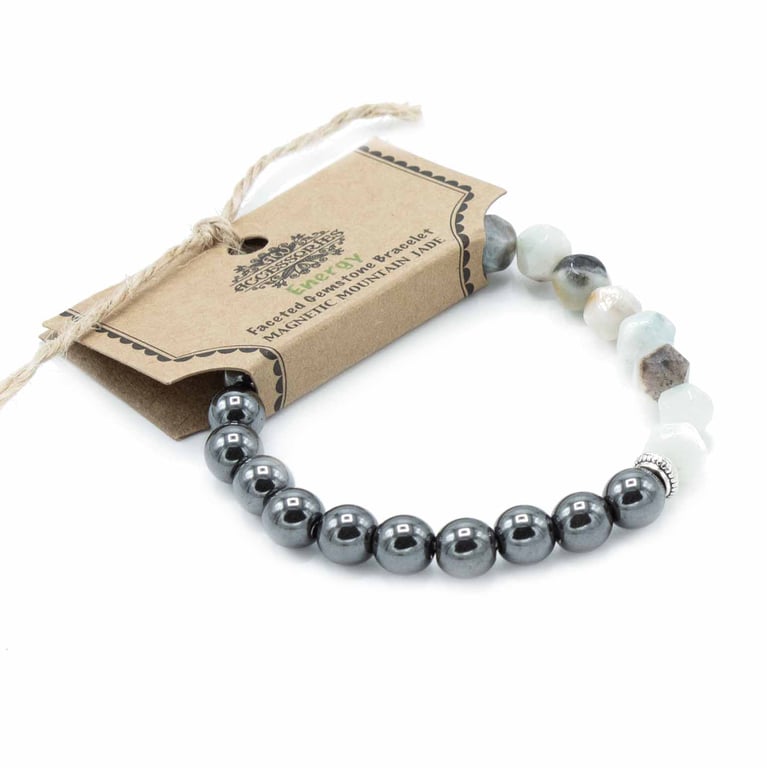 Faceted Magnetic Mountain Jade Gemstone Bracelet - Natural Jewelry Piece