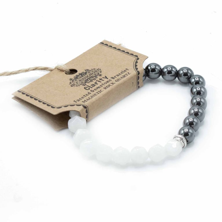 Faceted Magnetic Rock Quartz Gemstone Crystal Adjustable Bracelet