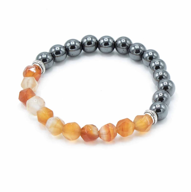 Magnetic Faceted Carnelian Gemstone Bracelet - Handcrafted Jewelry