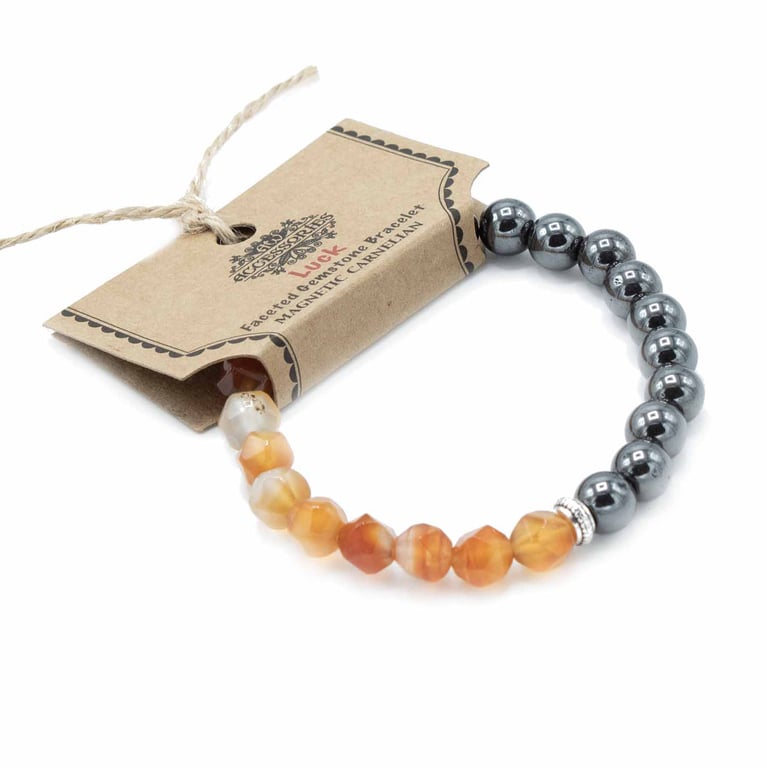 Magnetic Faceted Carnelian Gemstone Bracelet - Handcrafted Jewelry