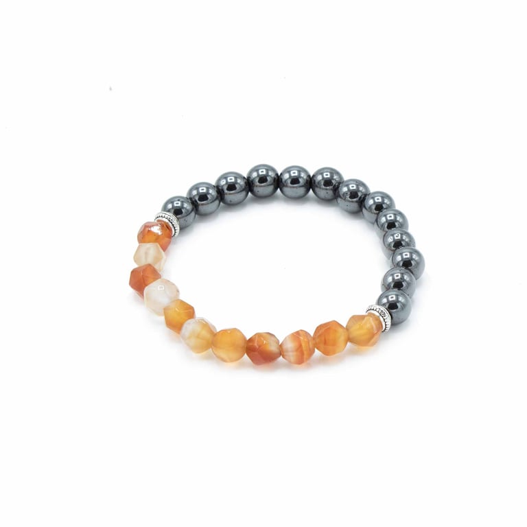 Magnetic Faceted Carnelian Gemstone Bracelet - Handcrafted Jewelry