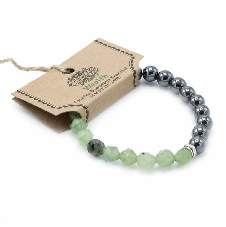 Faceted Gemstone Magnetic Jade Bracelet - Securely Fastened with Magnetics
