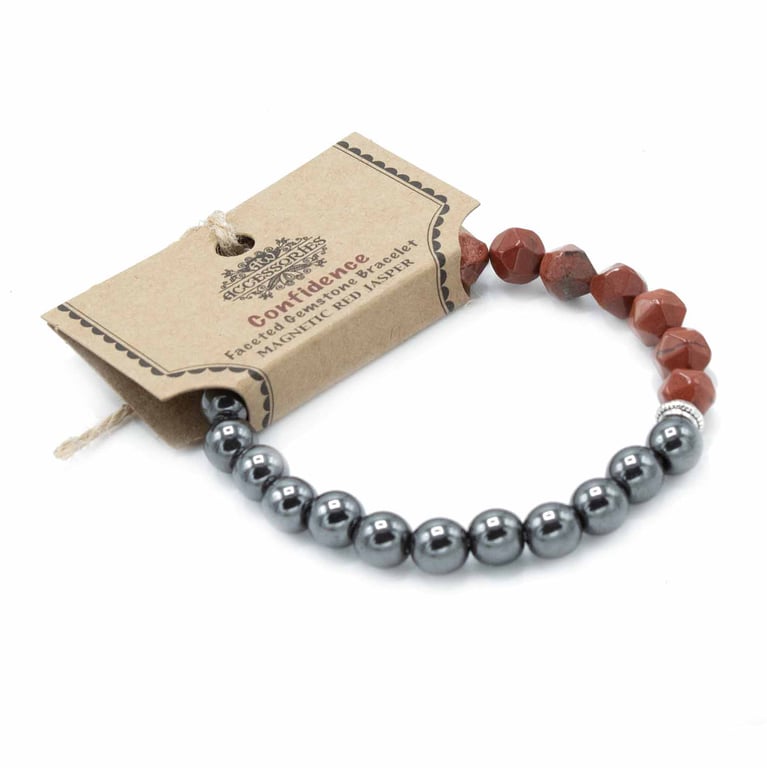 Magnetic Faceted Red Jasper Gemstone Bracelet - Handcrafted Jewelry