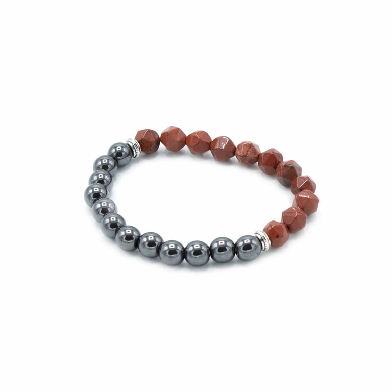Magnetic Faceted Red Jasper Gemstone Bracelet - Handcrafted Jewelry
