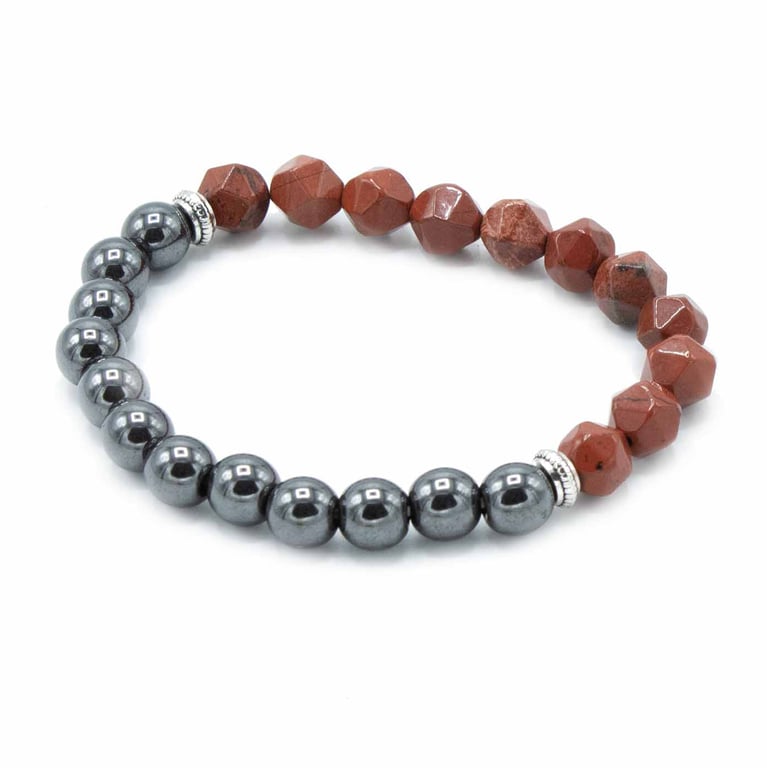 Magnetic Faceted Red Jasper Gemstone Bracelet - Handcrafted Jewelry