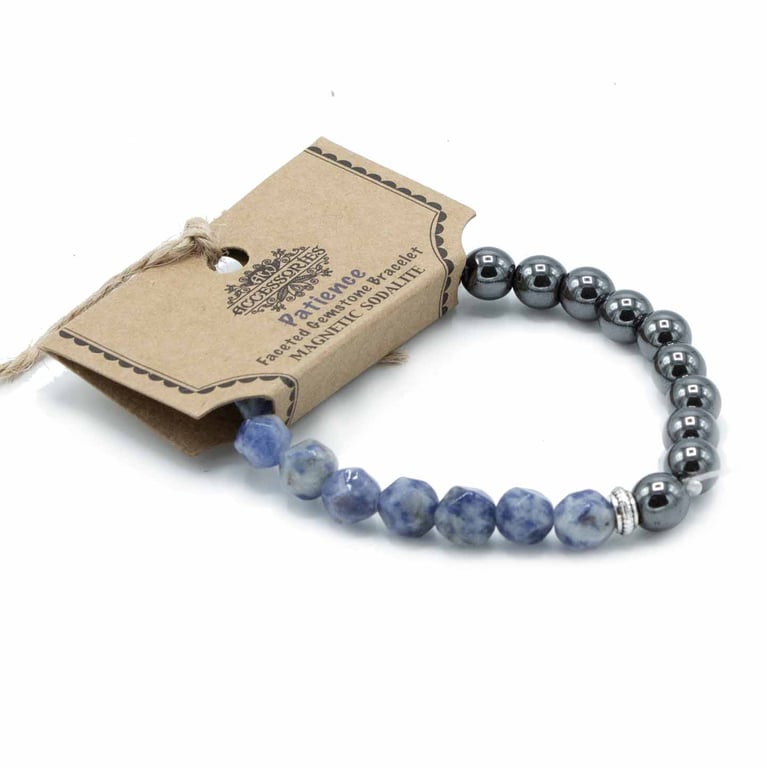 Faceted Magnetic Sodalite Gemstone Bracelet - Women s Meditation Jewelry