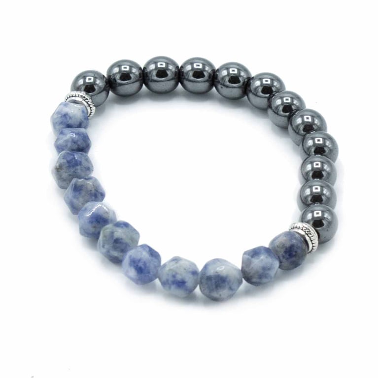 Faceted Magnetic Sodalite Gemstone Bracelet - Women s Meditation Jewelry