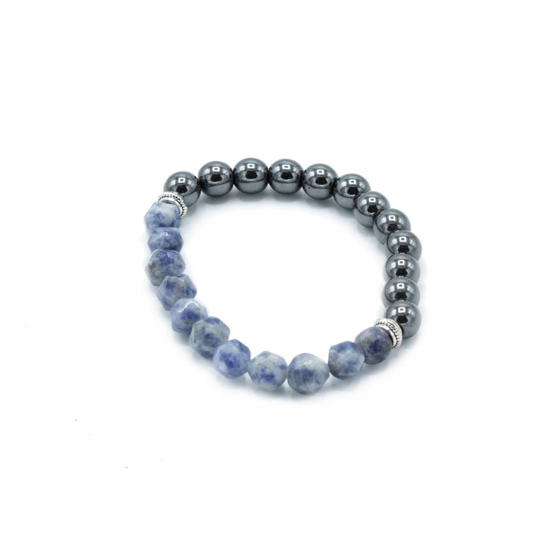 Faceted Magnetic Sodalite Gemstone Bracelet - Women s Meditation Jewelry