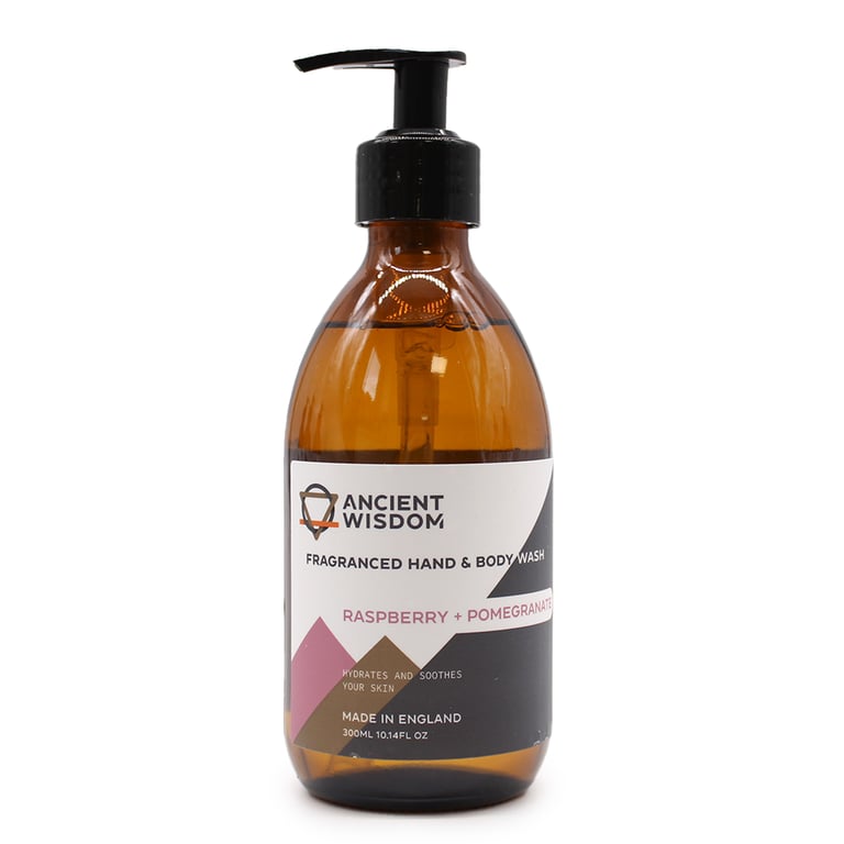 Raspberry & Pomegranate Natural Hand and Body Wash 300ml - Moisturizing, Fruit Scented, Gentle Cleansing Formula for Soft Skin
