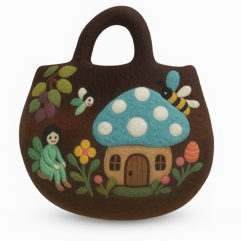Felted Fairy Garden Tote - Handcrafted & Portable Miniature Landscape Bag