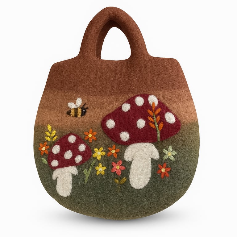 Felted Mushroom Garden Tote Bag - Portable & Eco-Friendly