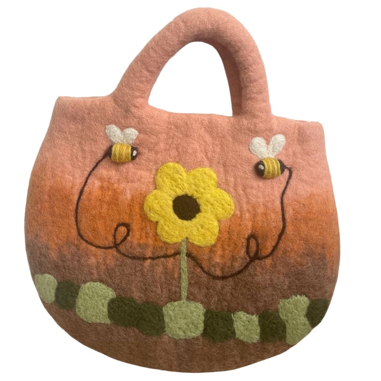 Felted Tote Bag - Sun Flower & Bees Design - Brand Name