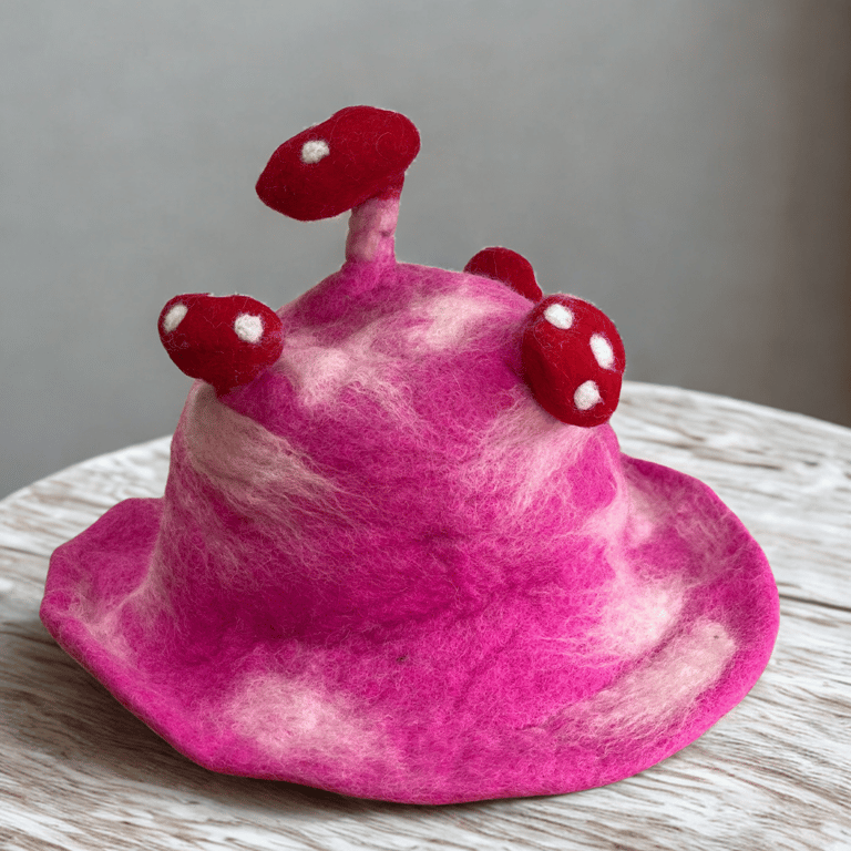 Shocking Pink Felted Mushroom Hat - Cozy & Stylish