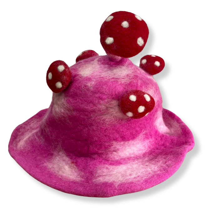 Shocking Pink Felted Mushroom Hat - Cozy & Stylish