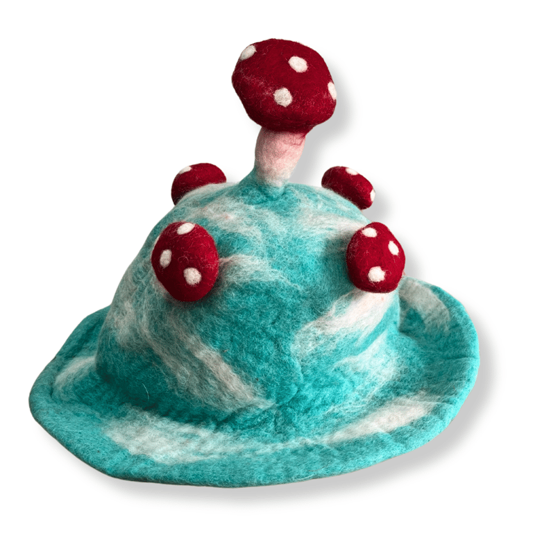 Sky Blue Felted Mushroom Hat - Handcrafted by Brand Name