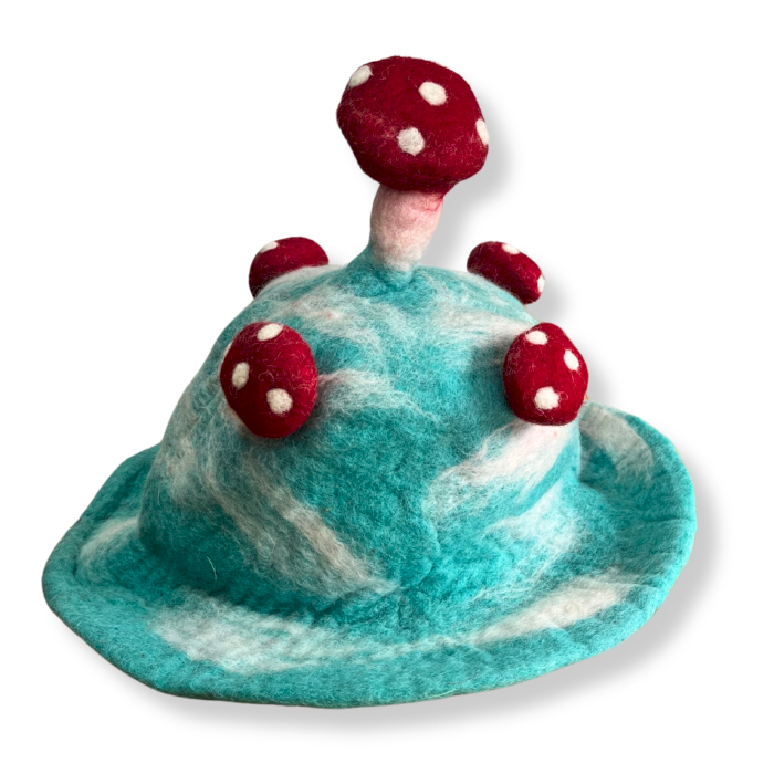 Sky Blue Felted Mushroom Hat - Handcrafted by Brand Name