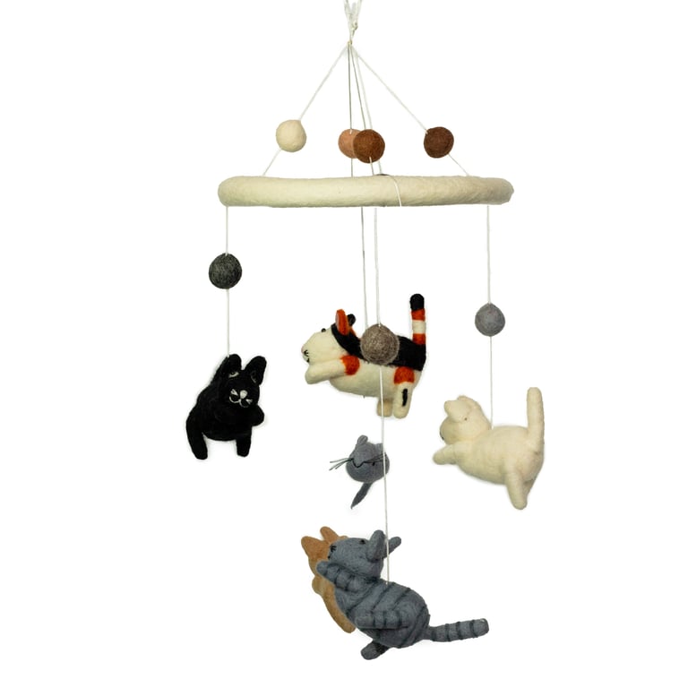 Handmade Felt Mobiles - Cat & Mouse Toy - Artisanal Creations