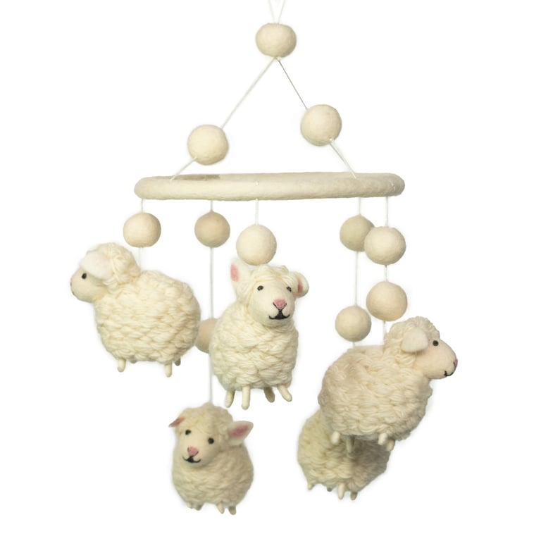Felt Mobile - Handcrafted White Sheep Design - ArtisanBrand