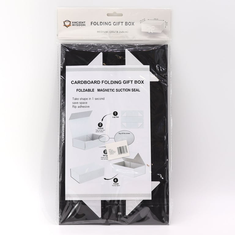Black Medium Square Flat Pack Gift Box - 20x18.2x8cm Home Decor Wrapping Box