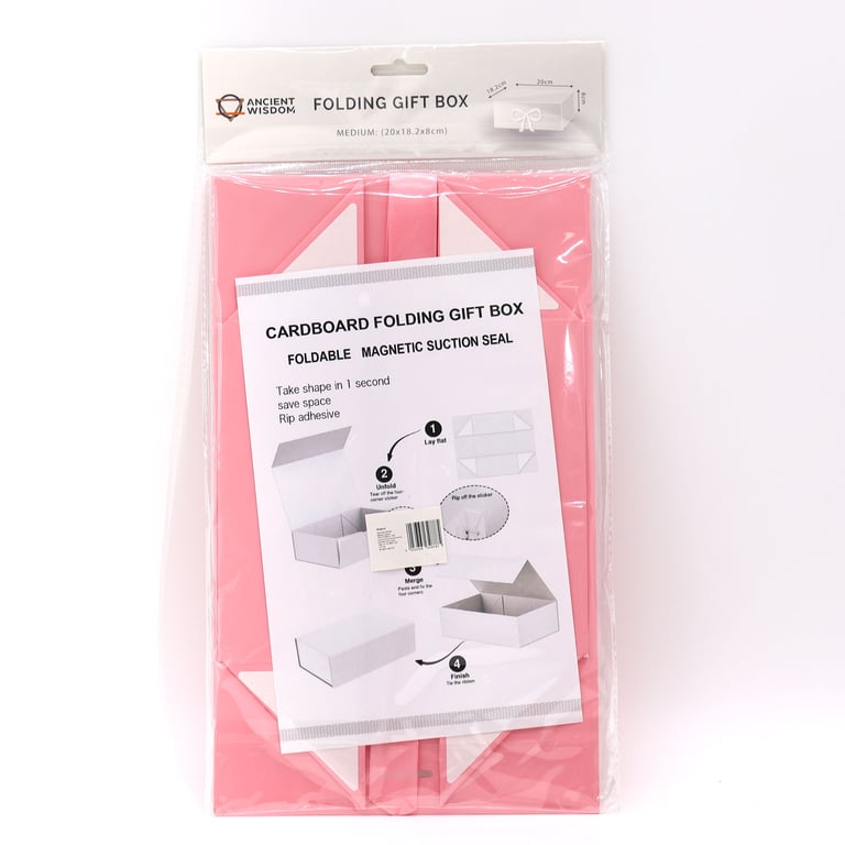 Medium Square Flat Pack Gift Box - Pink (20x18.2x8cm) - Craft and Home Decor Packaging Solution
