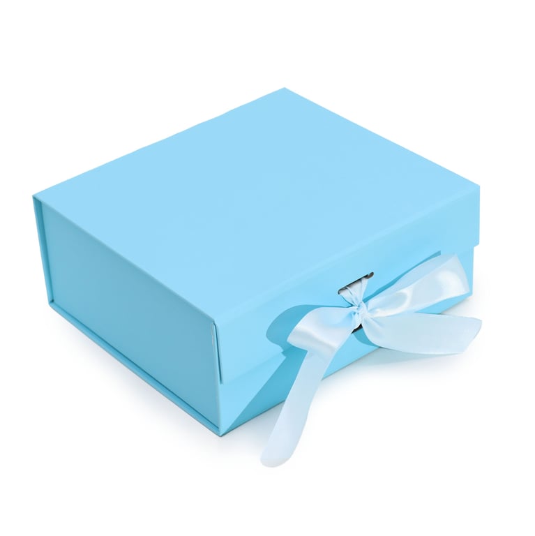 Medium Square Flat Pack Baby Blue Gift Box - Ideal for Small Items and Stationery
