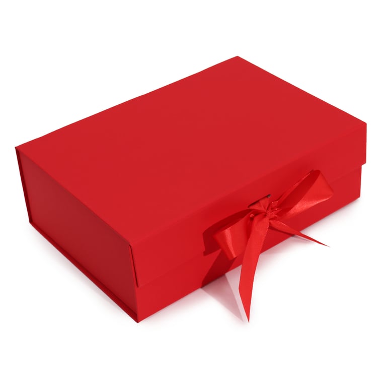Large Red Flat Pack Gift Box - 28.2x20.2x9.2cm Customizable Present Box
