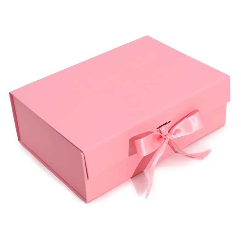 Large Flat Pack Gift Box - 28x20x9cm Pink Presentation Box for Gift Wrapping