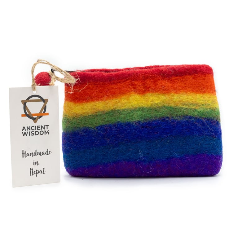 Handmade Natural Felt Zipper Pouch - Rainbow Colored Organizer