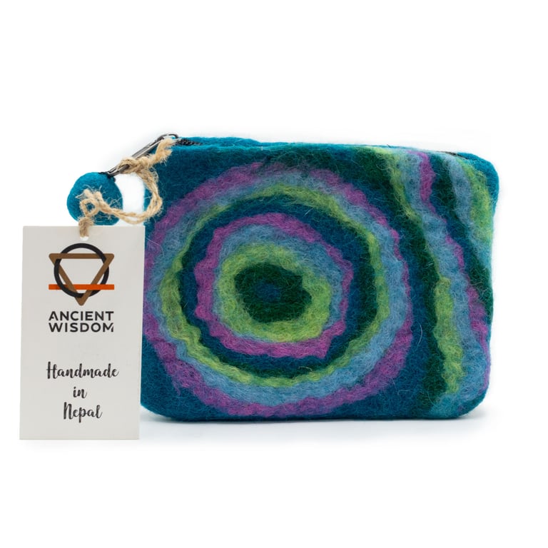 Handmade Natural Felt Zipper Pouch - Psychedelic Artisanal Accessory