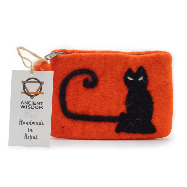 Handmade Natural Felt Cat Face Zipper Pouch with Storage and Style