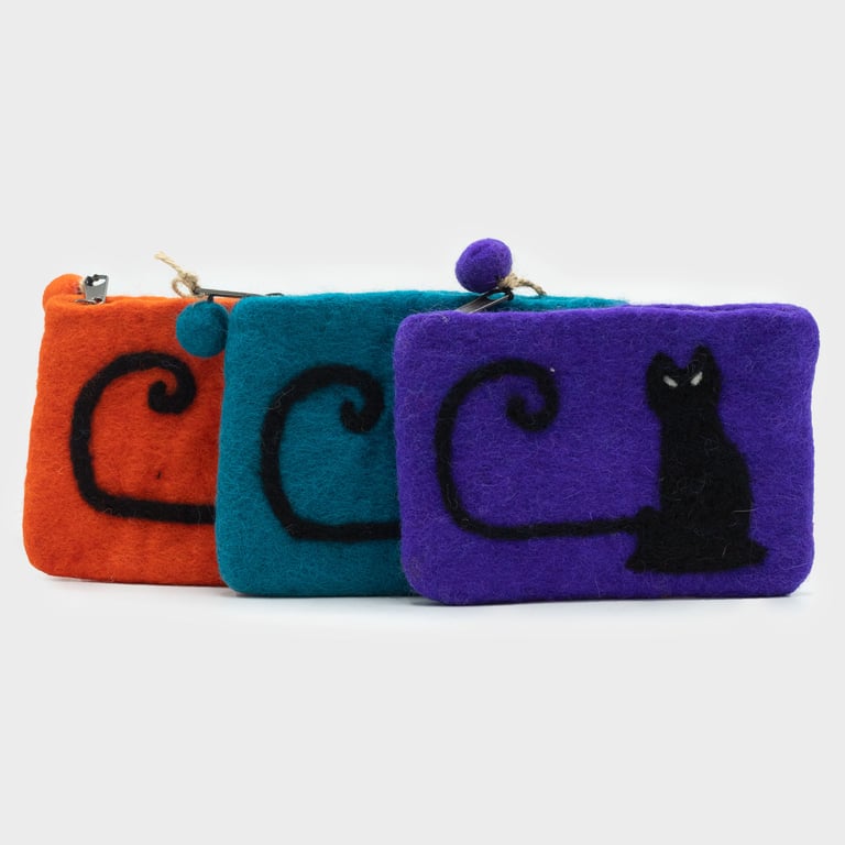 Handmade Natural Felt Cat Face Zipper Pouch with Storage and Style