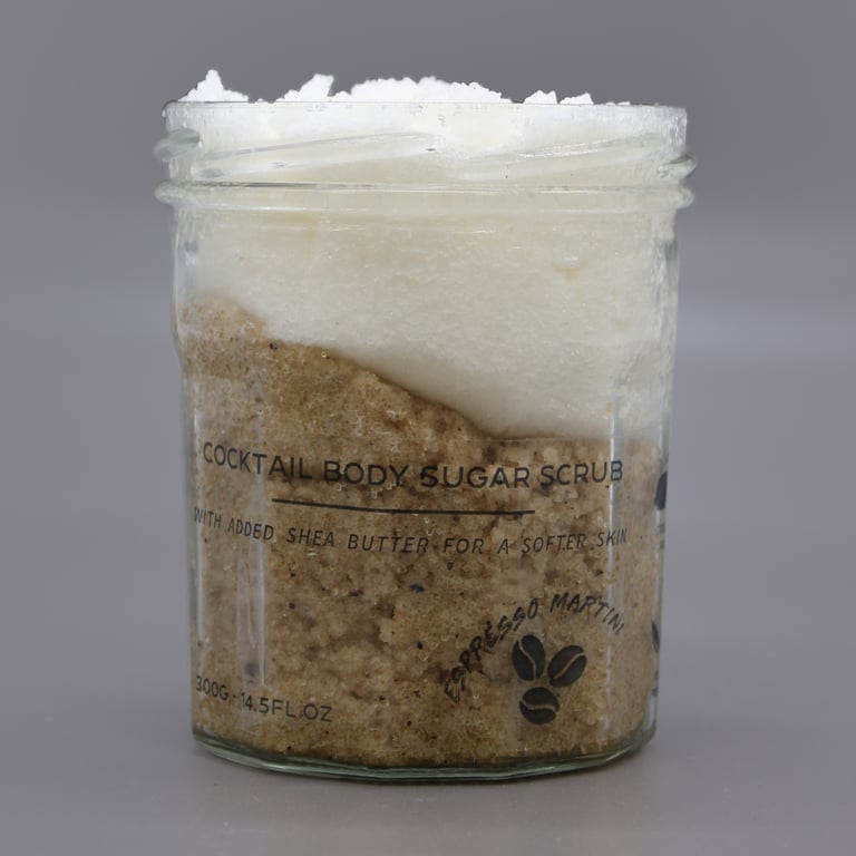 Fragranced Sugar Body Scrub - Espresso Martini 300g, Exfoliates and Moisturizes Skin with Coffee Fragrance.