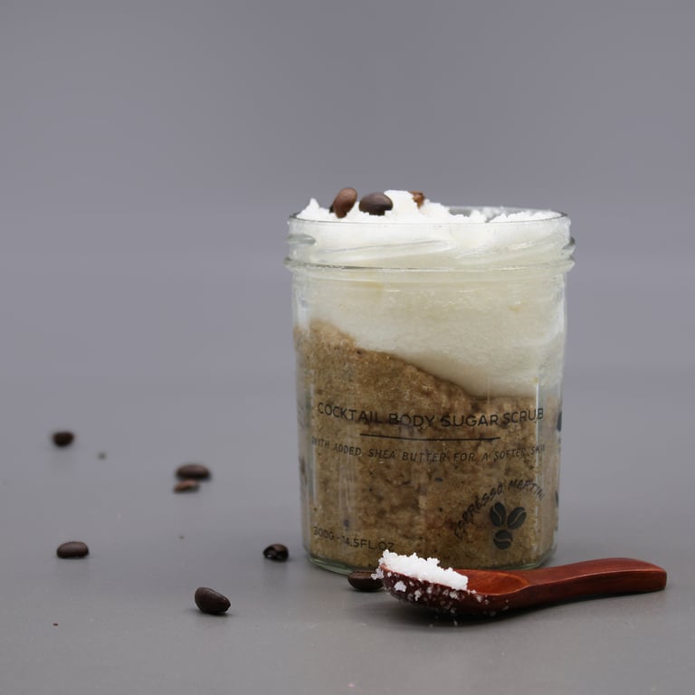 Fragranced Sugar Body Scrub - Espresso Martini 300g, Exfoliates and Moisturizes Skin with Coffee Fragrance.