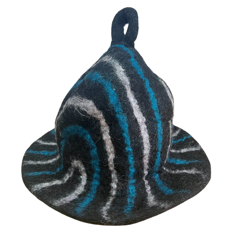 Sauna Bowl Hat (Felted, Black Blue Streaks) - Feltcraft Collection
