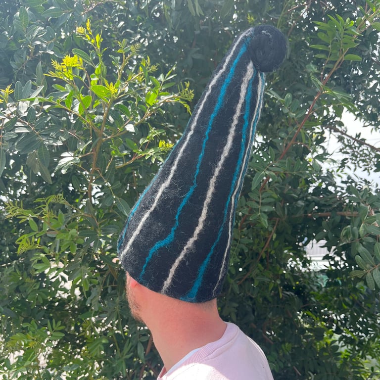 Sauna Felted Hat (Black Blue Streaks) - Luxury Wool Design