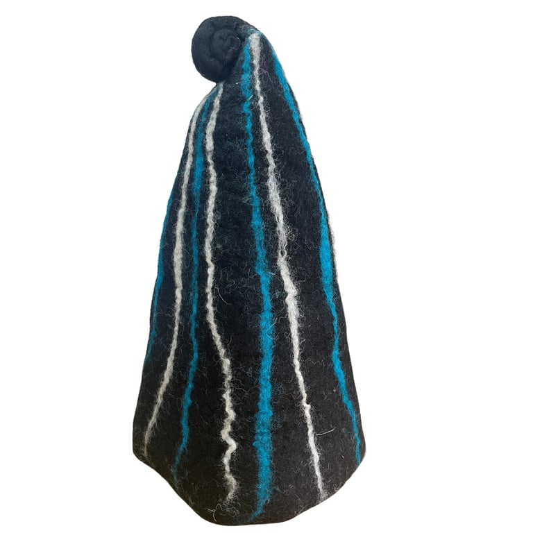 Sauna Felted Hat (Black Blue Streaks) - Luxury Wool Design