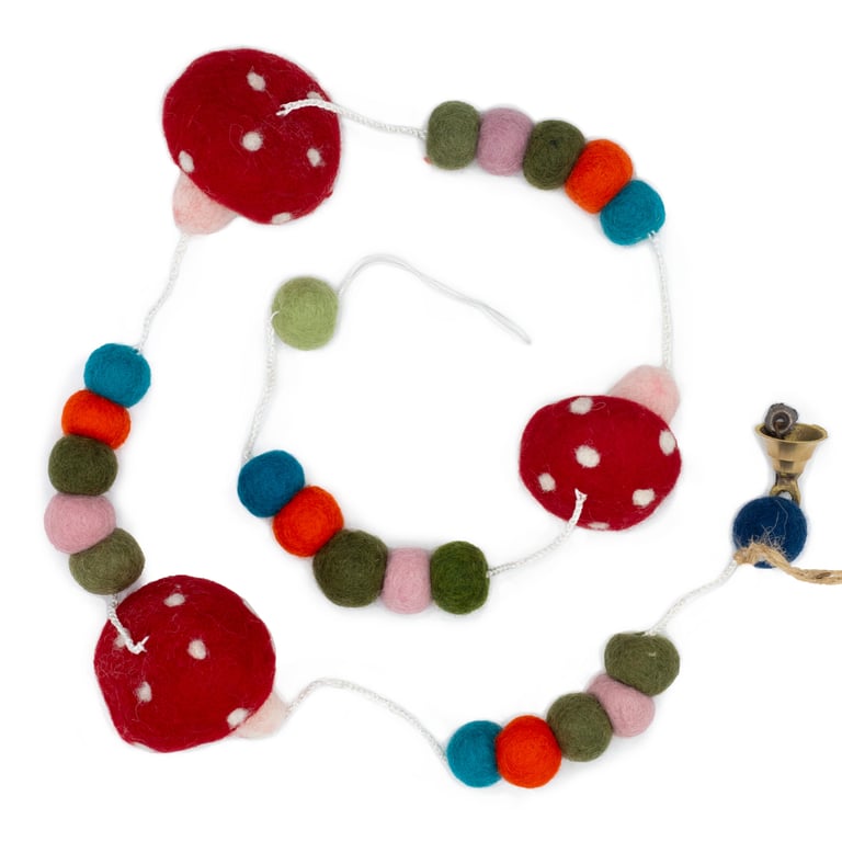 Handmade Felt Wall Hanging - Redtop Mushrooms Nature Art Decoration